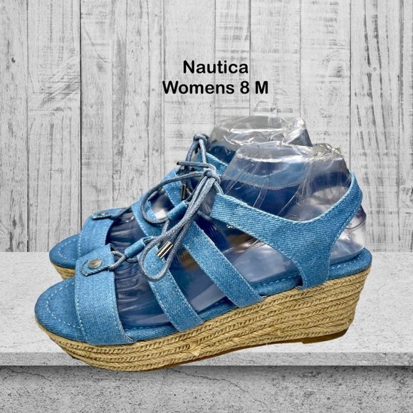Nautica Womens Mikayla 2  Blue Fabric NWOT Espadrille Wedge Sandal‎ US Size 8 M - Picture 1 of 9